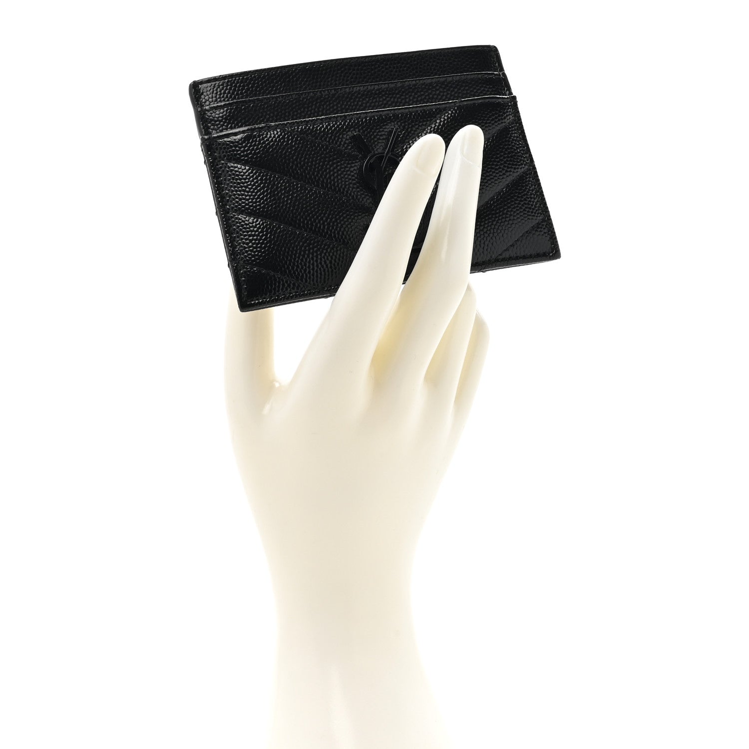 Saint Laurent Grain De Poudre Matelasse Chevron Monochrome Monogram Credit Card Case Black 2 of 7