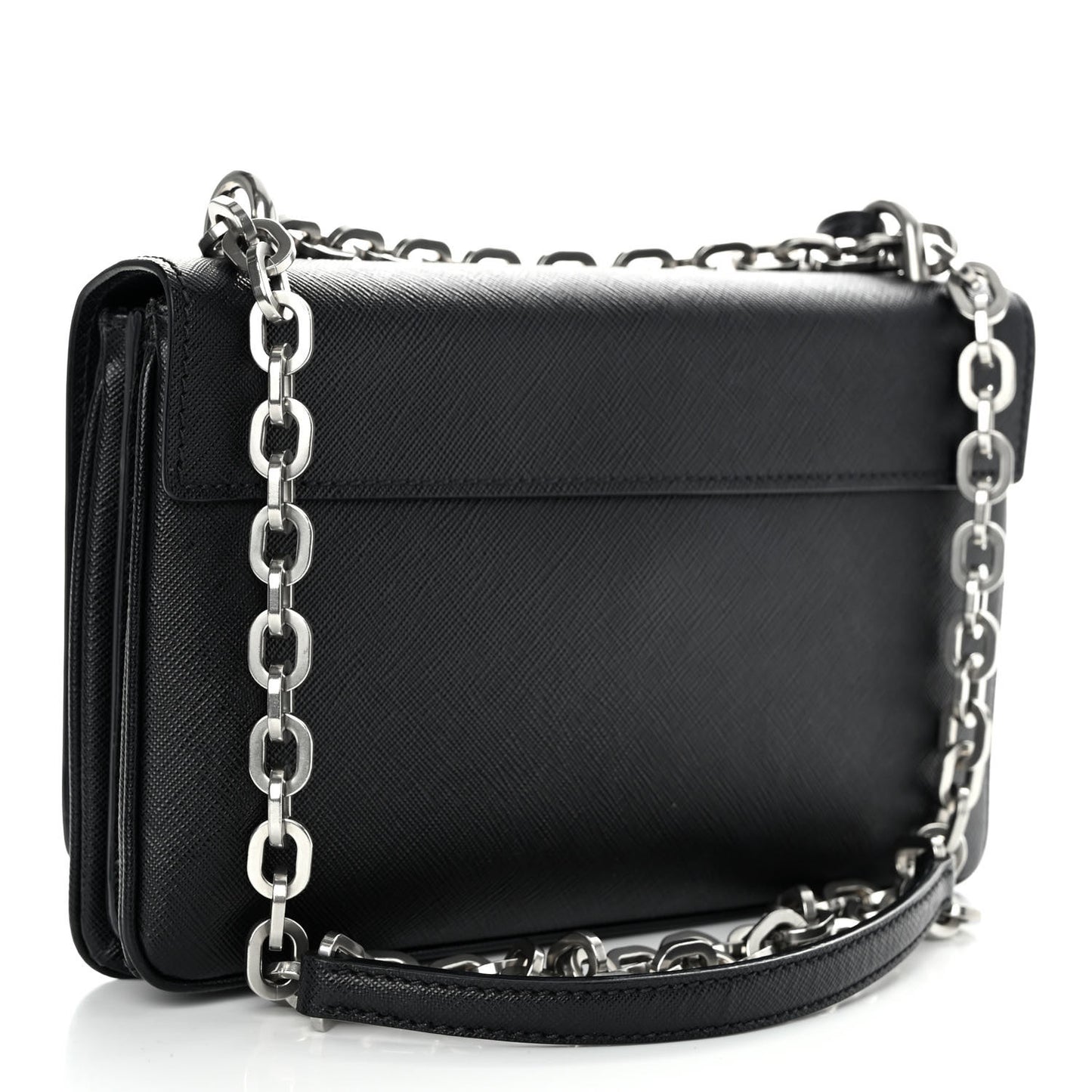 Saffiano Lux Lock Flap Chain Shoulder Bag Black
