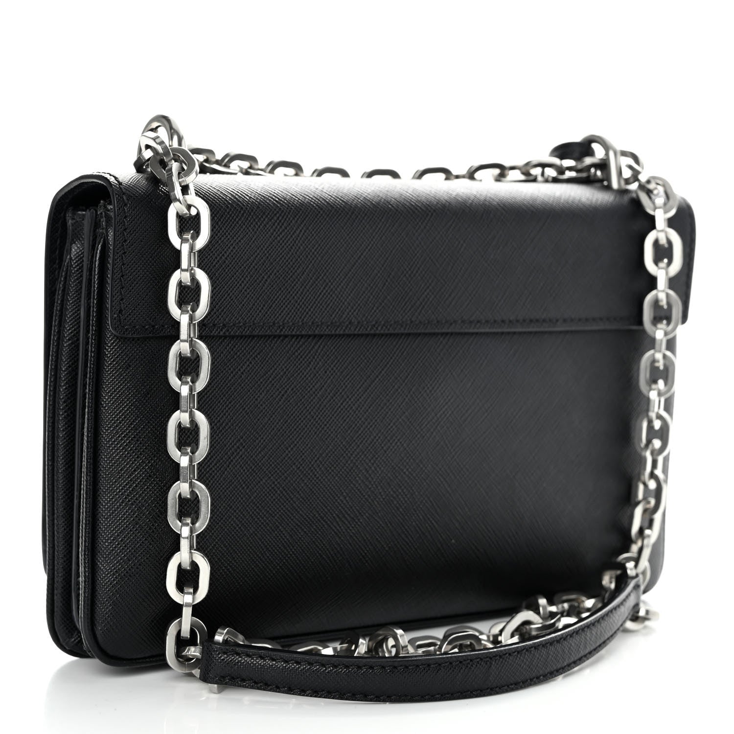 Prada Saffiano Lux Lock Flap Chain Shoulder Bag Black 3 of 12