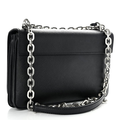 Prada Saffiano Lux Lock Flap Chain Shoulder Bag Black 3 of 12
