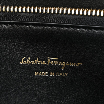 Salvatore Ferragamo Woven Calfskin Medium Studio Top Handle Bag Black White 6 of 9
