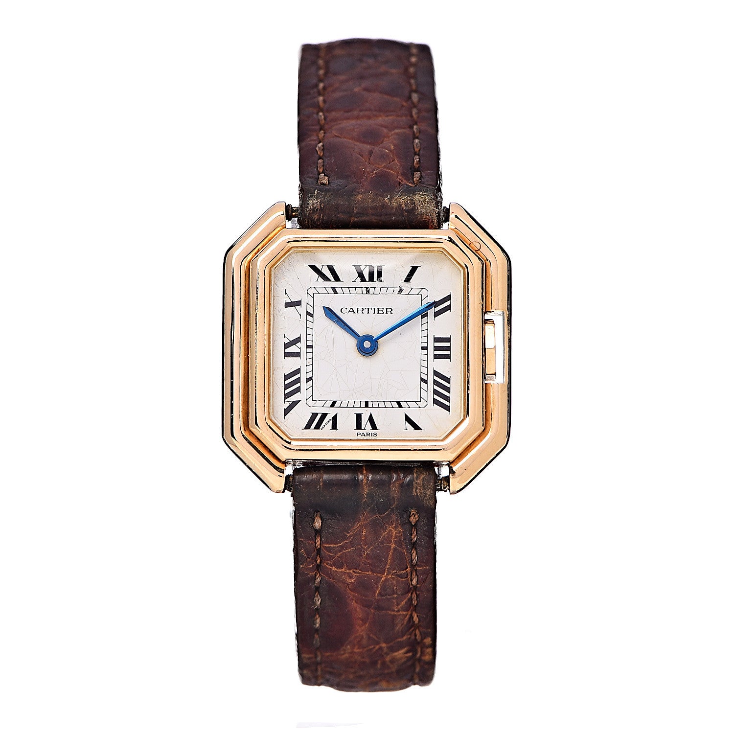 Cartier 18K Yellow Gold Alligator 20mm Ceinture Octagonal Quartz Watch Brown 1 of 12