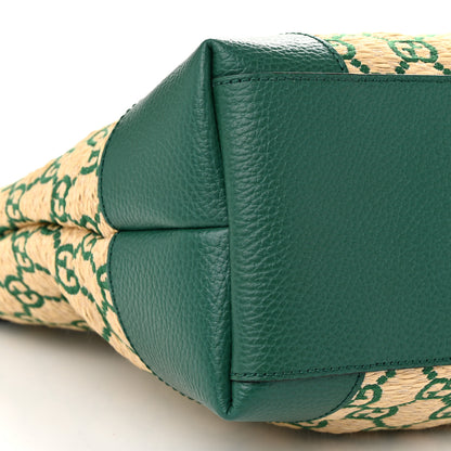 Gucci Straw Jacquard Dollar Calfskin GG Monogram Medium Ophidia Shopping Tote Natural Emerald 9 of 10