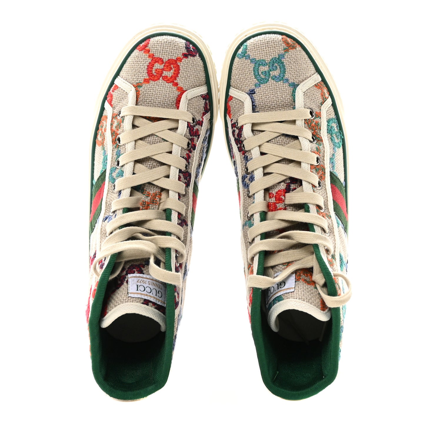 Linen Psychedelic Mini GG Monogram 1977 Tennis High Top Womens Sneakers 39 Multicolor Mystic White