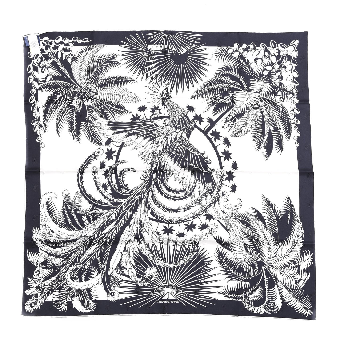 Silk Mythiques Phoenix Tattoo Scarf 70 Bleu Black White