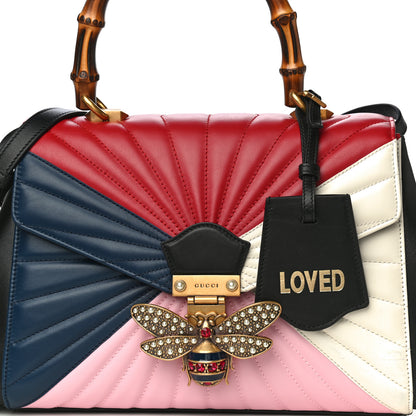 Gucci Calfskin Bamboo Trapuntata Queen Margaret Top Handle Bag Blue Agata Hibiscus Red Mystic White Sugar Pink 10 of 14
