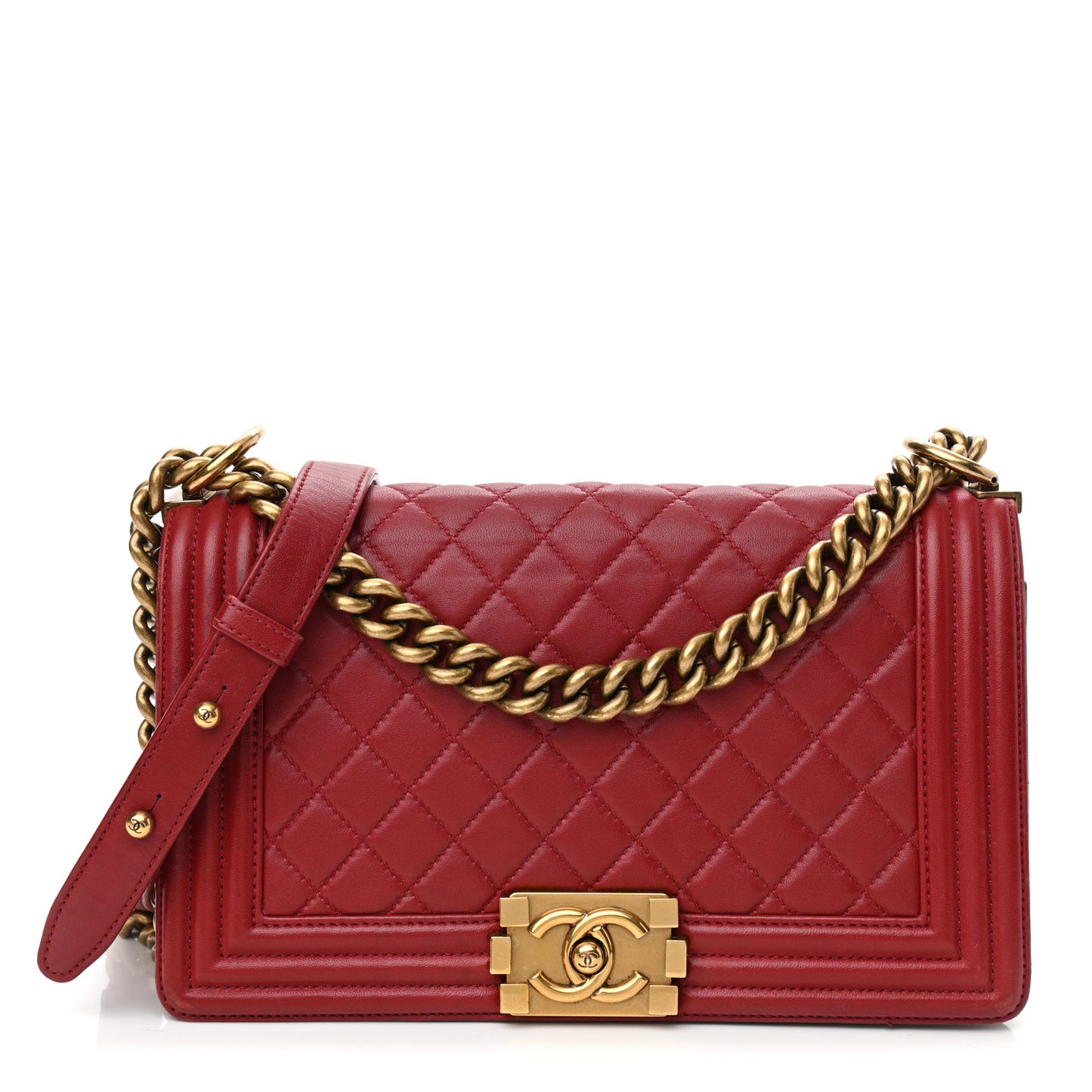 Calfskin Quilted Medium Boy Flap Red