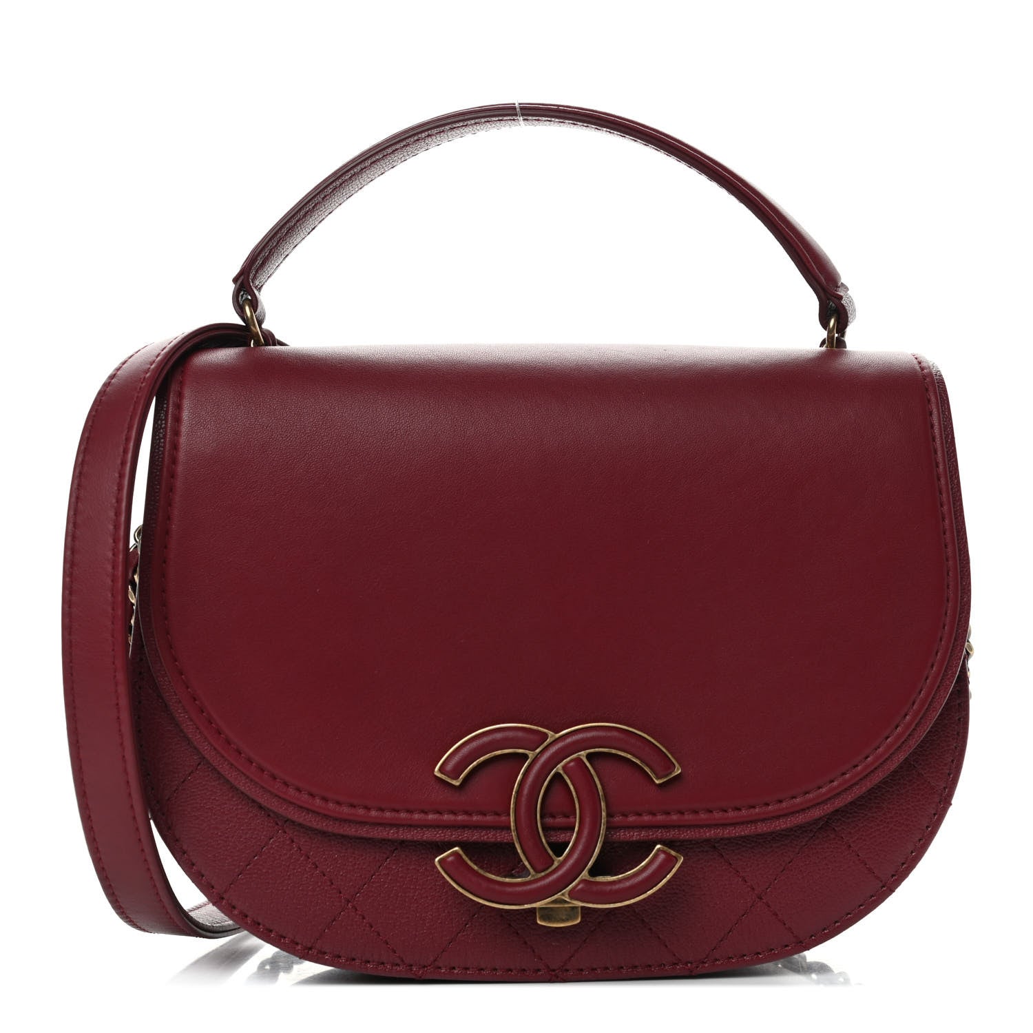 Chanel Shiny Calfskin Goatskin Quilted Small Coco Curve Messenger Flap Burgundy 1 of 4