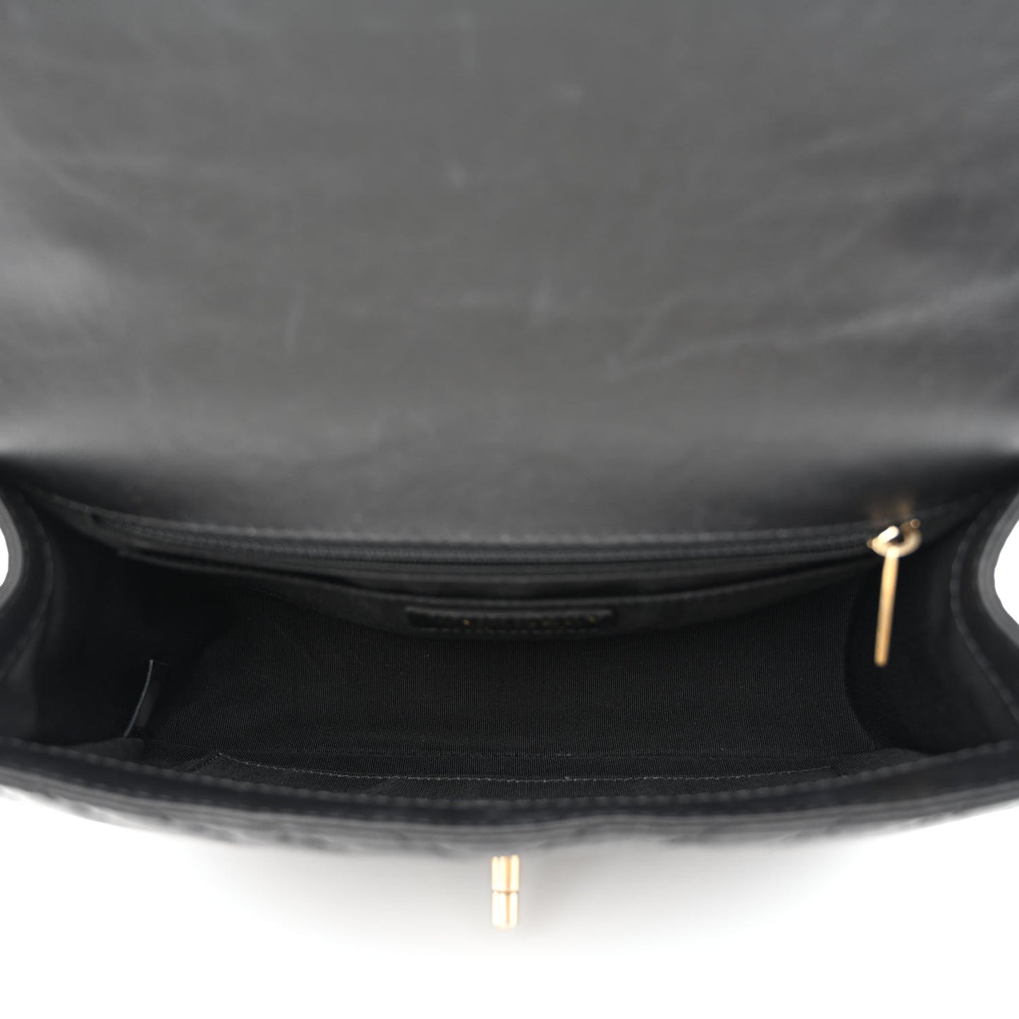 Calfskin Chevron Quilted Top Handle Flap Black
