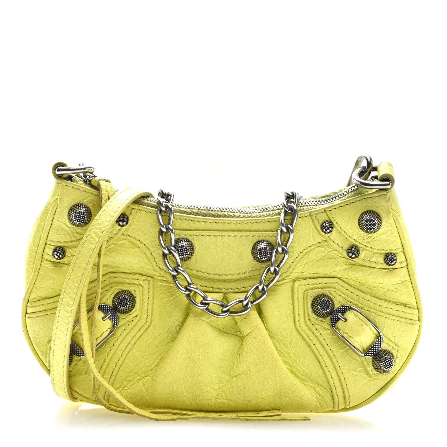 Balenciaga Agneau Arena Le Cagole Mini Purse With Chain Lime