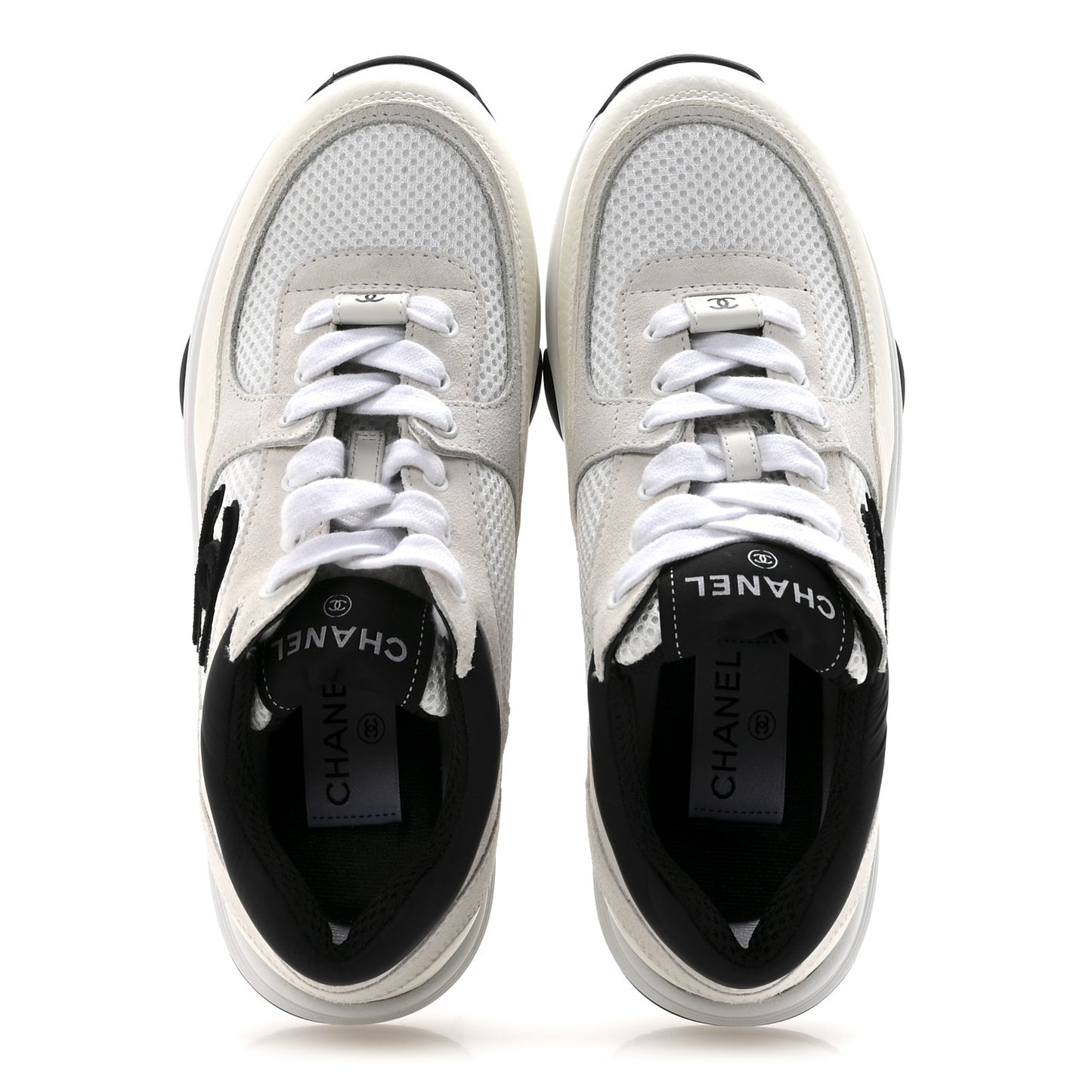 Mesh Suede Grained Calfskin Womens CC Sneakers 36 White Black