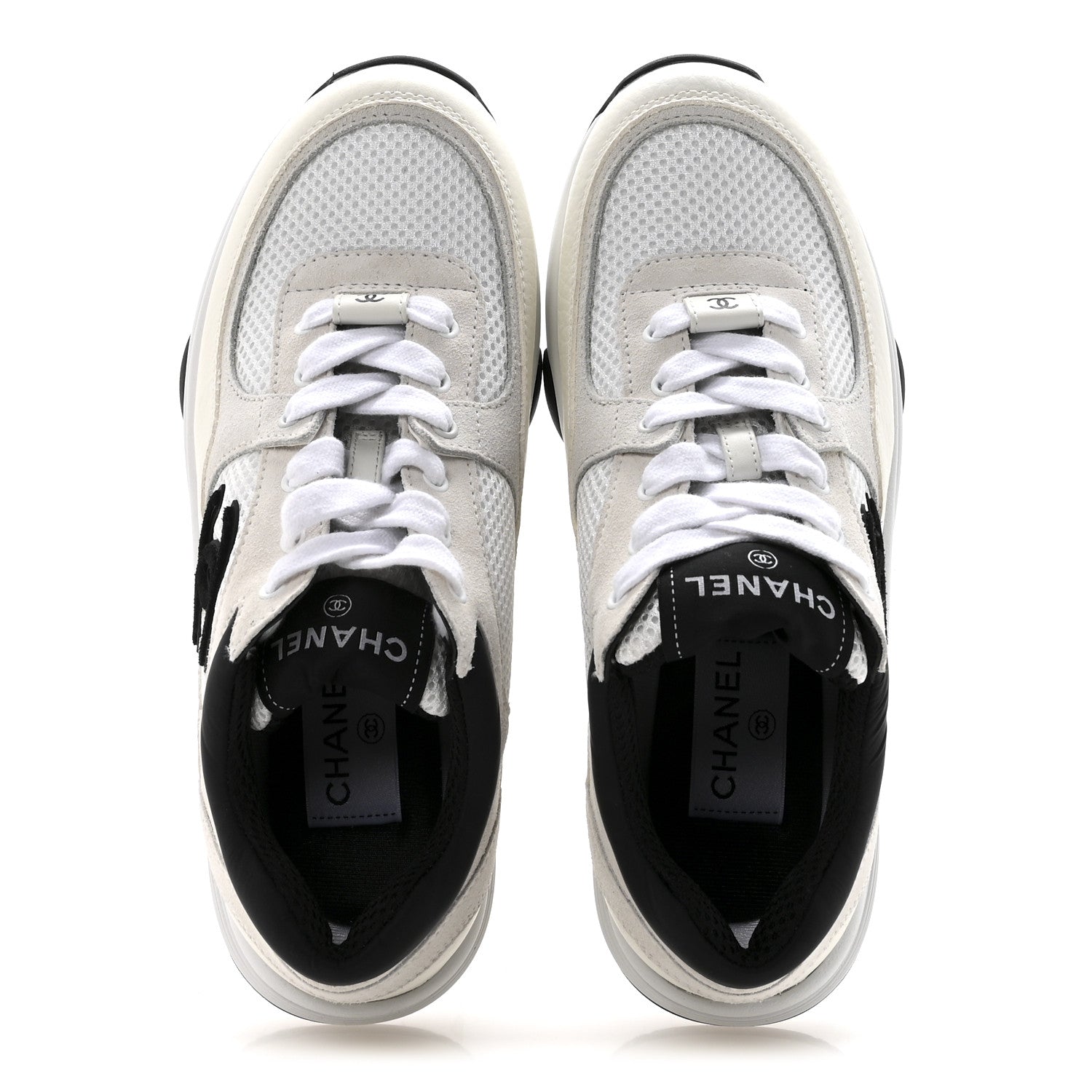 Chanel Mesh Suede Grained Calfskin Womens CC Sneakers 36 White Black 2 of 10