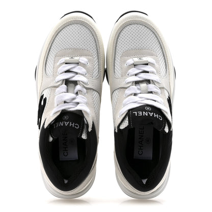 Chanel Mesh Suede Grained Calfskin Womens CC Sneakers 36 White Black 2 of 10
