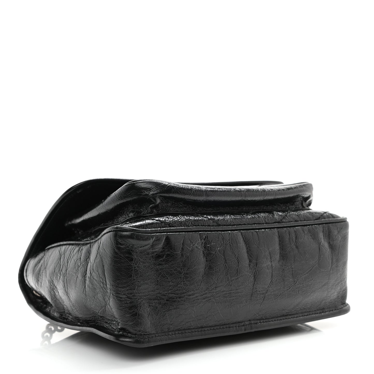 Crinkled Calfskin Matelasse Monogram Medium Niki Chain Satchel Black