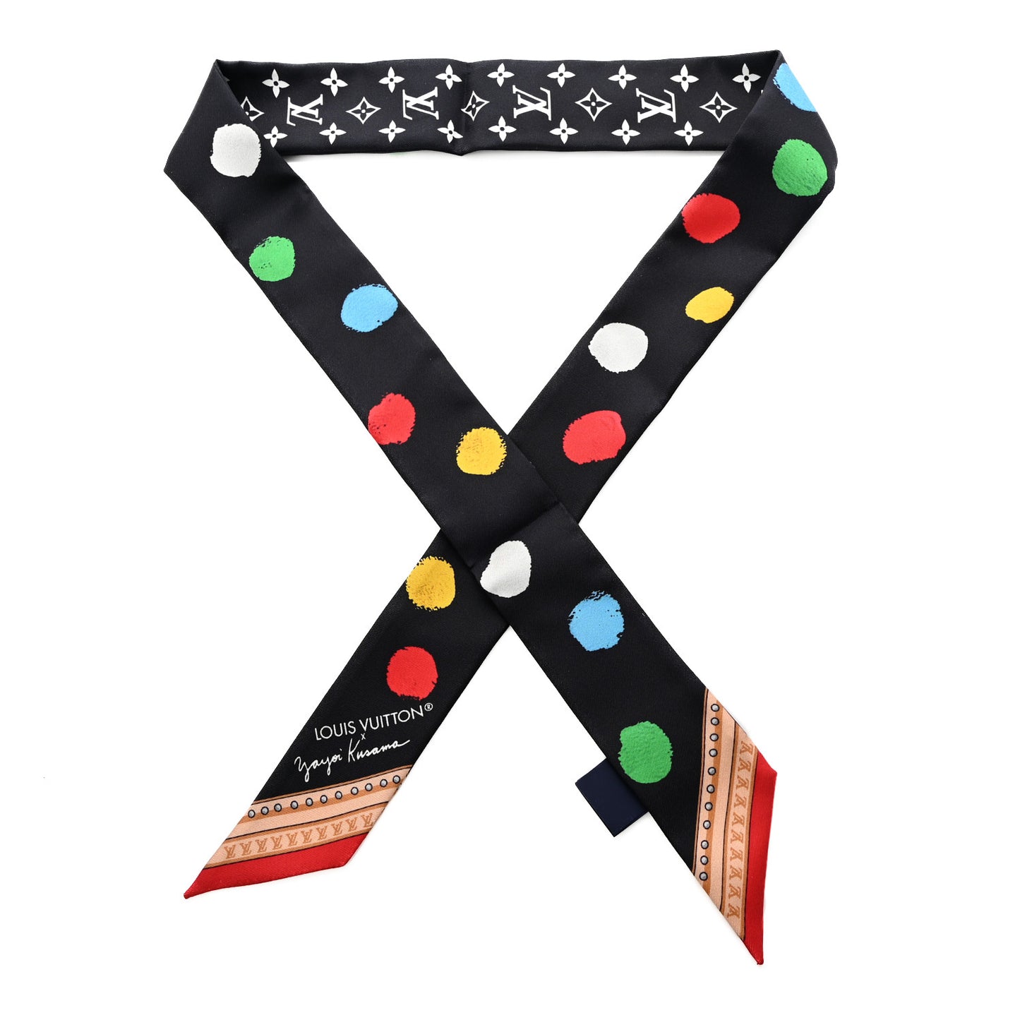 LV x YK Kusama Painted Dots Scarf Black Multicolor