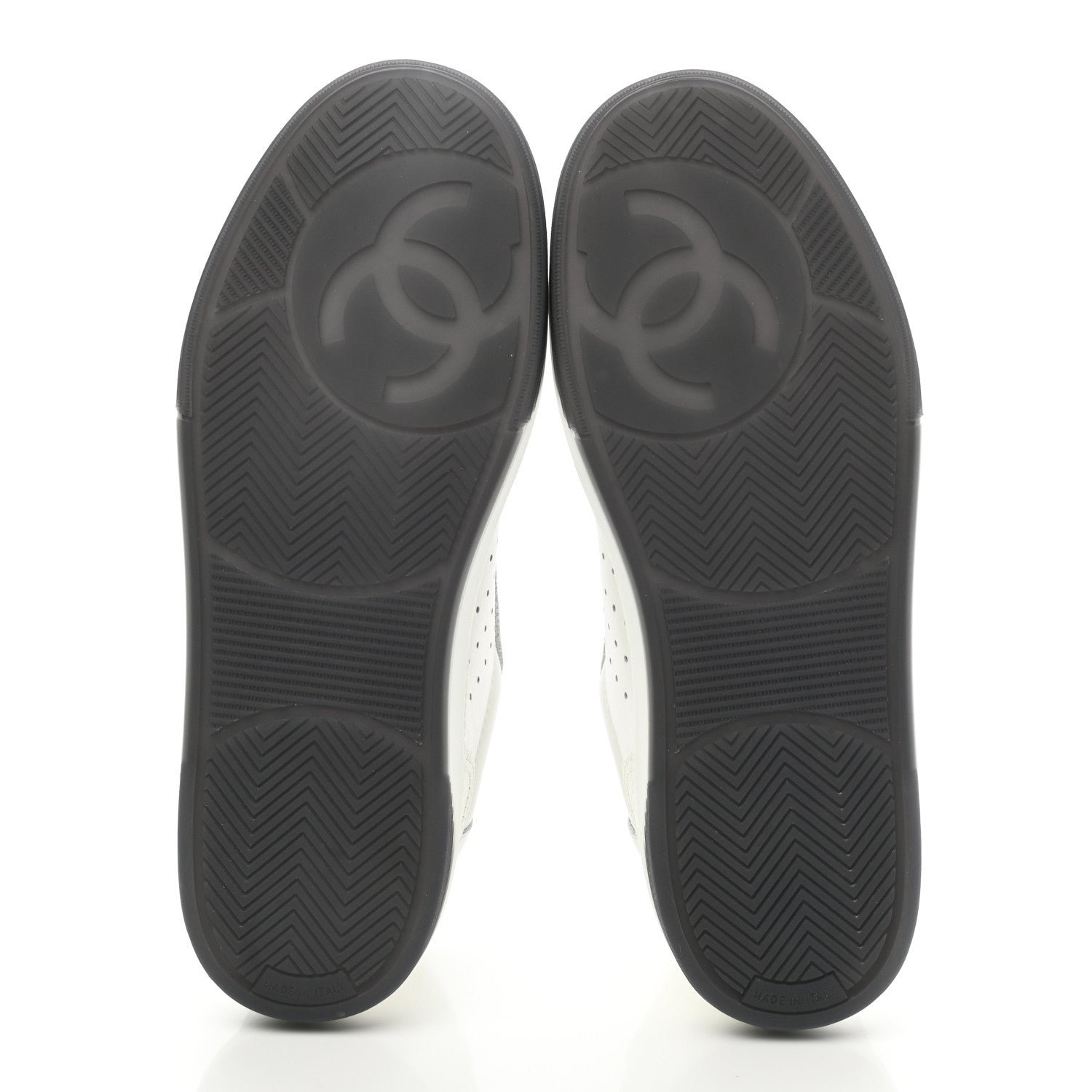 Chanel Grained Calfskin Fabric Womens Logo Sneakers 39 White Black 5 of 10