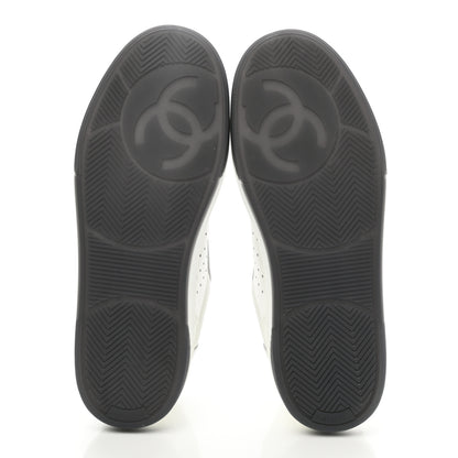 Chanel Grained Calfskin Fabric Womens Logo Sneakers 39 White Black 5 of 10