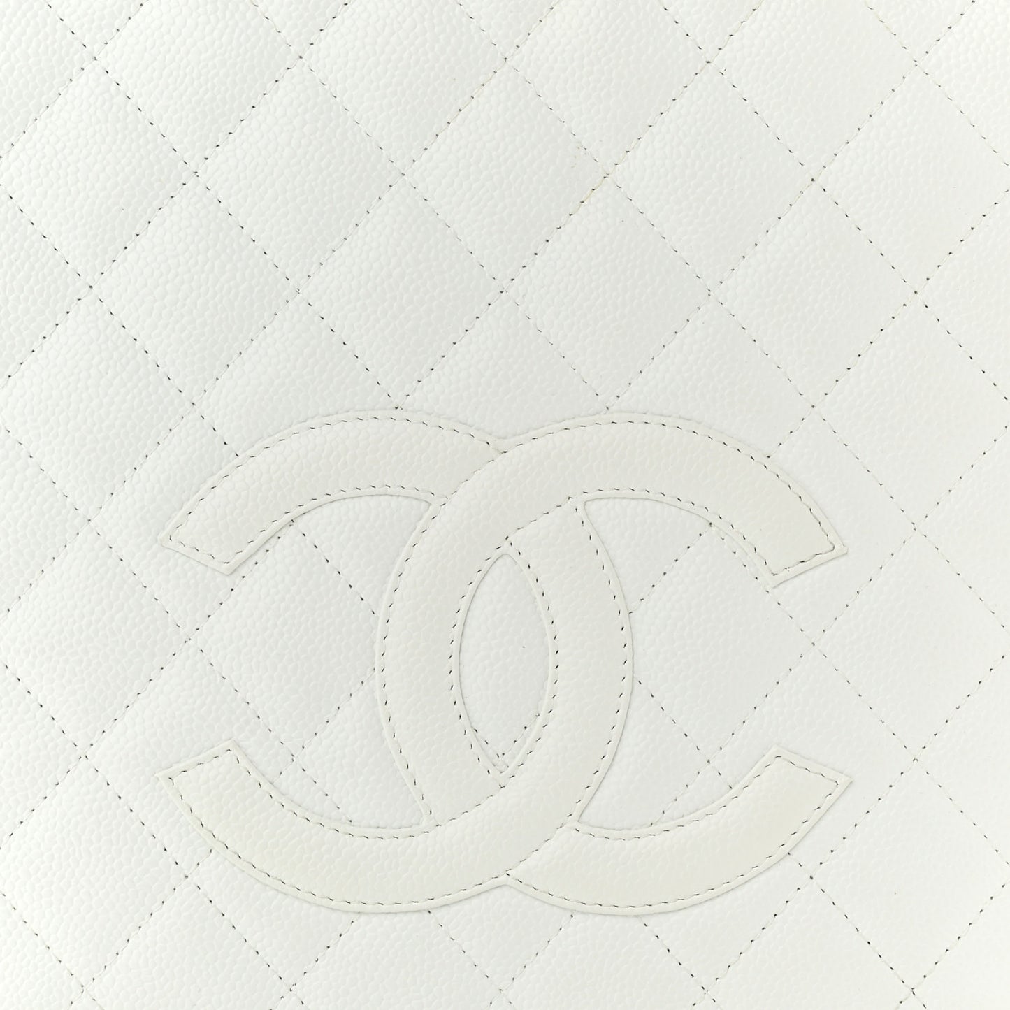 Caviar Quilted Petit Shopping Tote PST White
