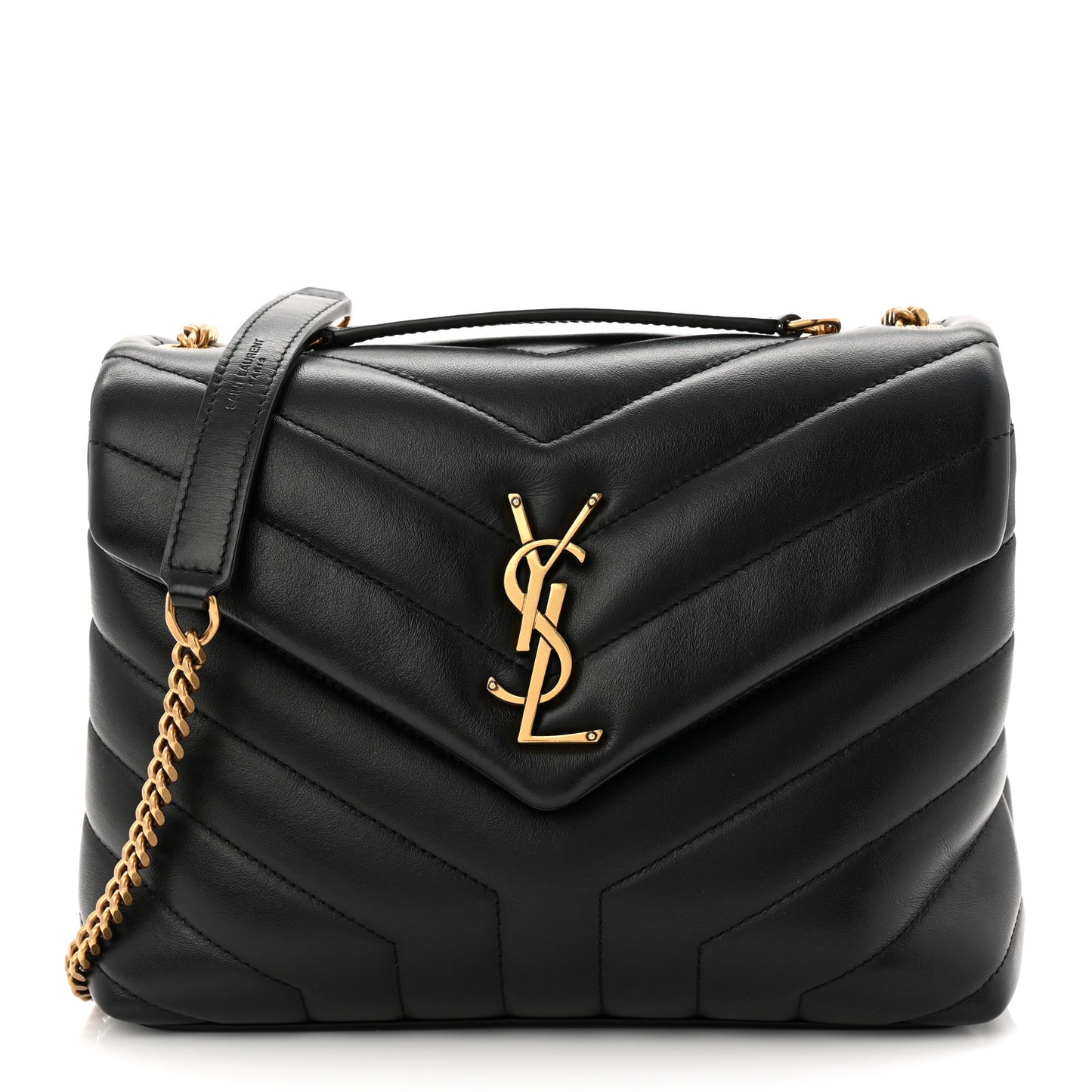 Calfskin Y Quilted Monogram Small Loulou Chain Satchel Black