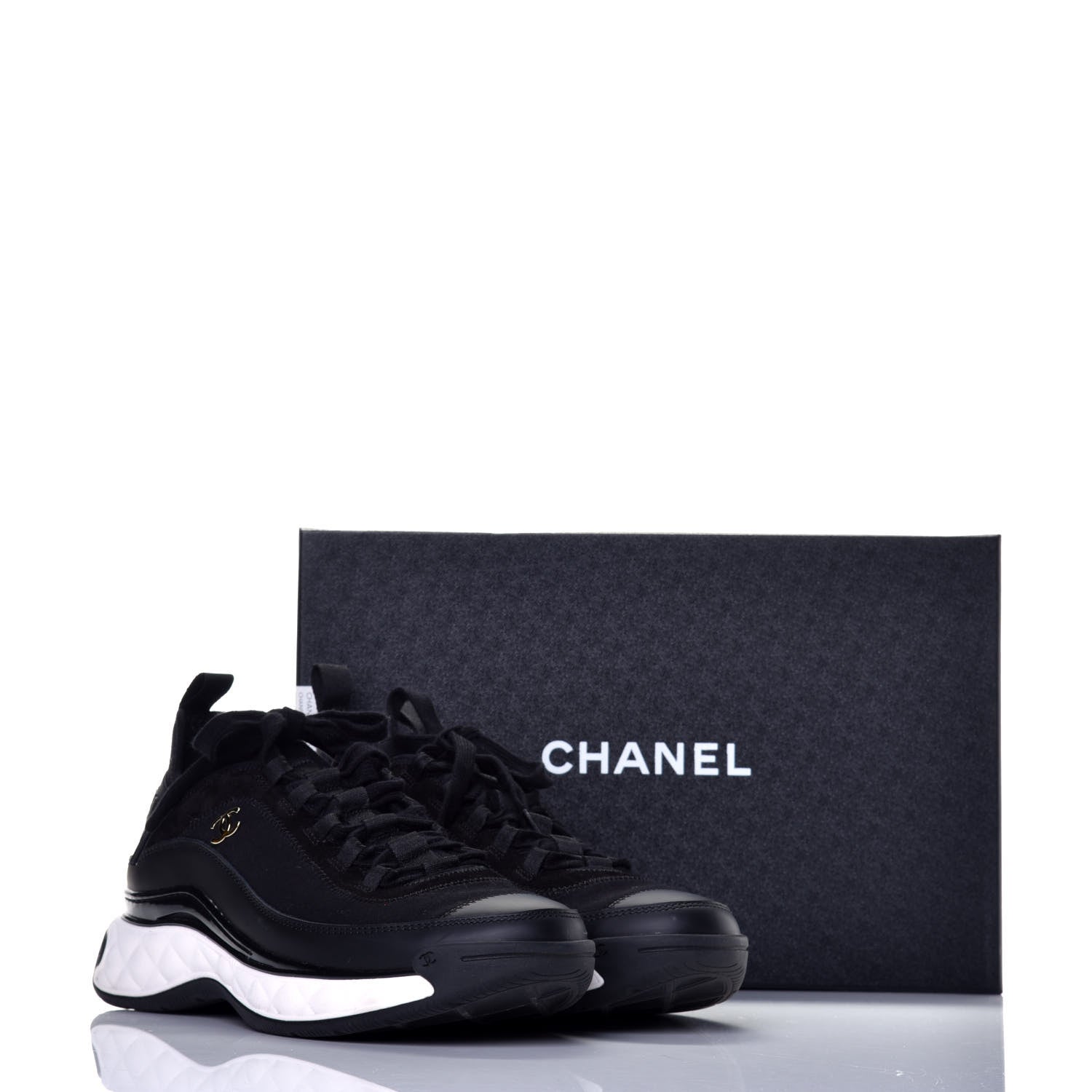 Chanel Velvet Calfskin Mixed Fibers CC Sneakers 40 Black 9 of 9
