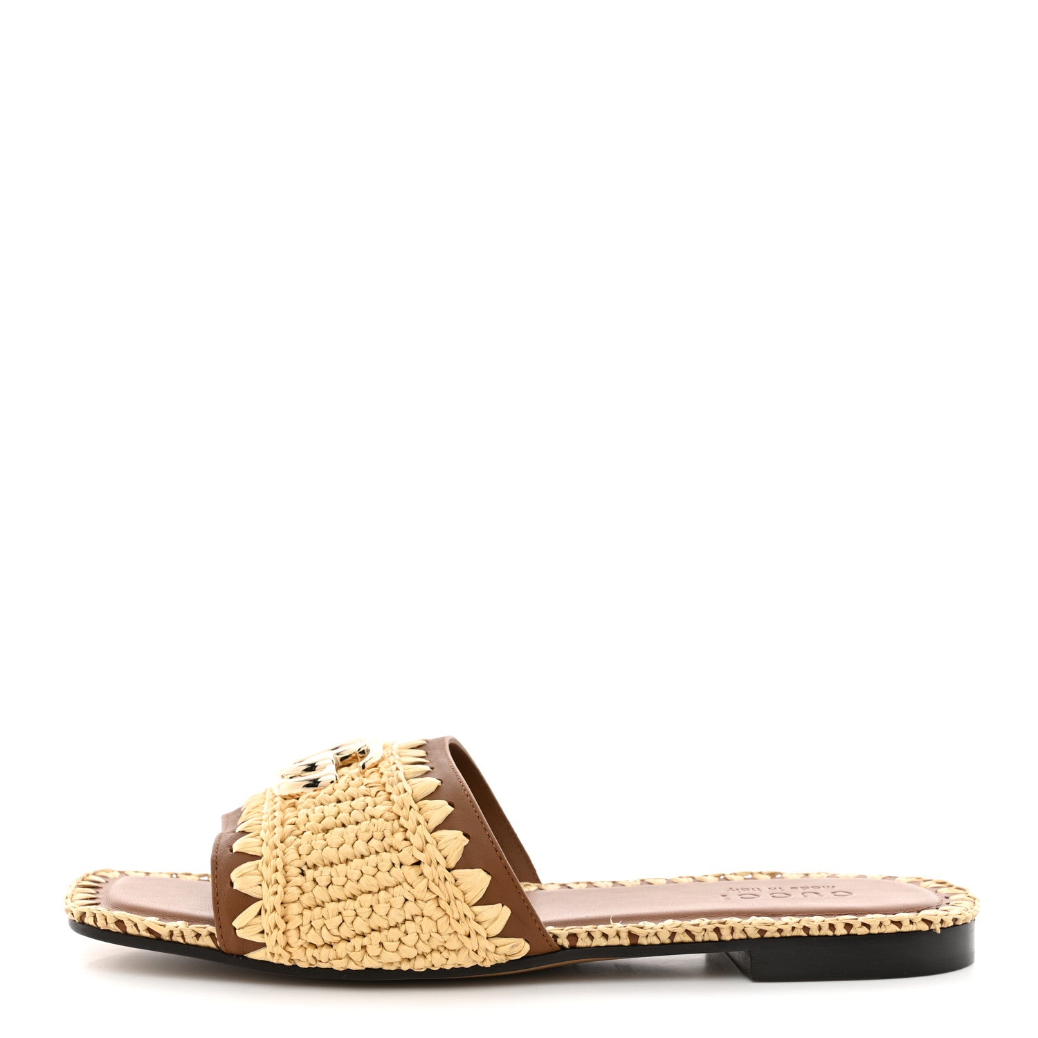 Gucci Raffia Interlocking G Flat Slide Sandals 36.5 Bright Natural Sundial 1 of 10