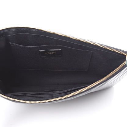 Saint Laurent Calfskin Matelasse Chevron Monogram Document Holder Black 4 of 7