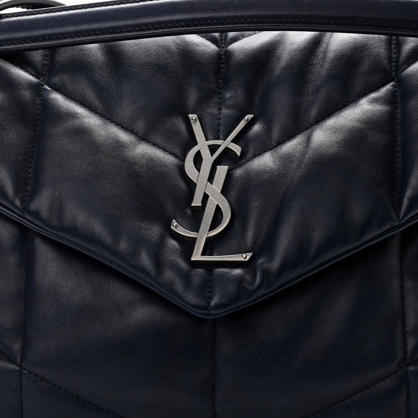 Lambskin Quilted Medium Loulou Puffer Monogram Chain Satchel Navy