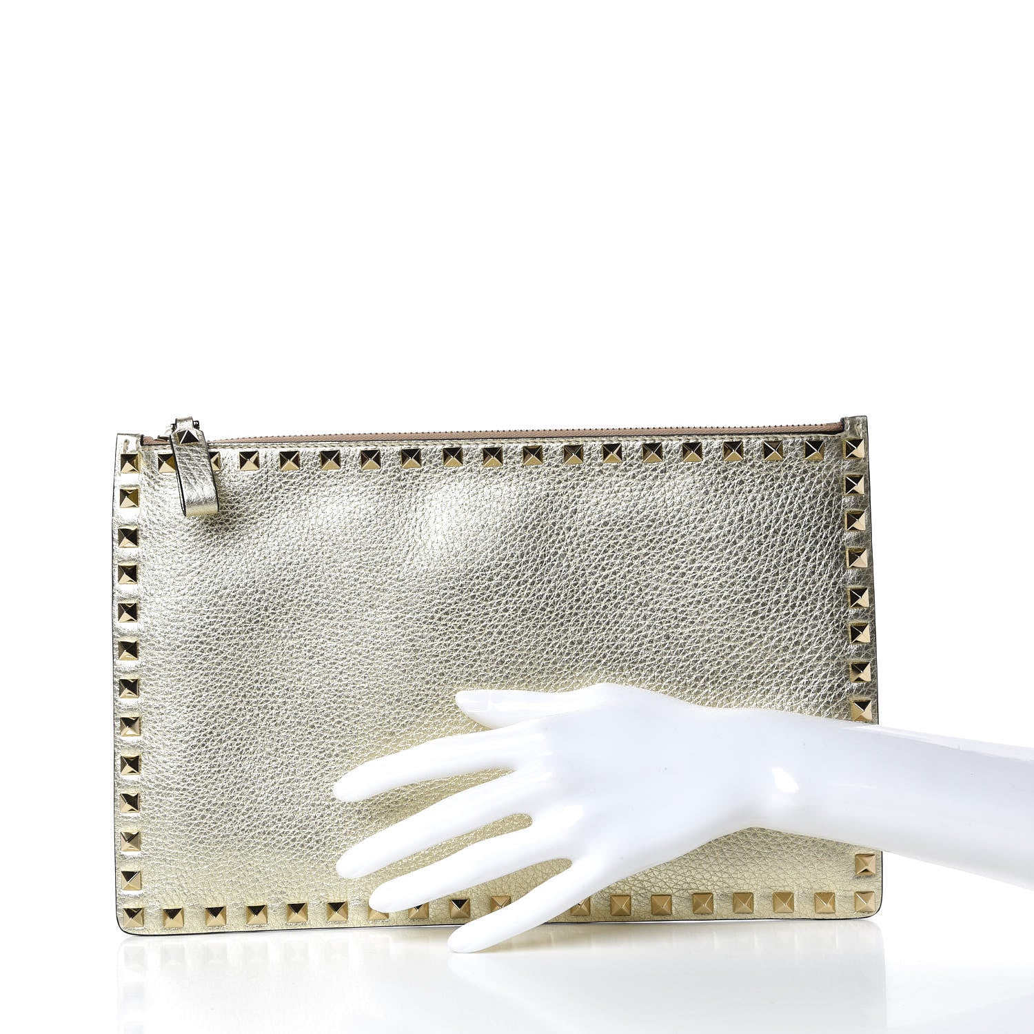 Valentino Garavani Grained Calfskin Large Rockstud Zip Pouch Platino 2 of 8
