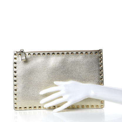 Valentino Garavani Grained Calfskin Large Rockstud Zip Pouch Platino 2 of 8
