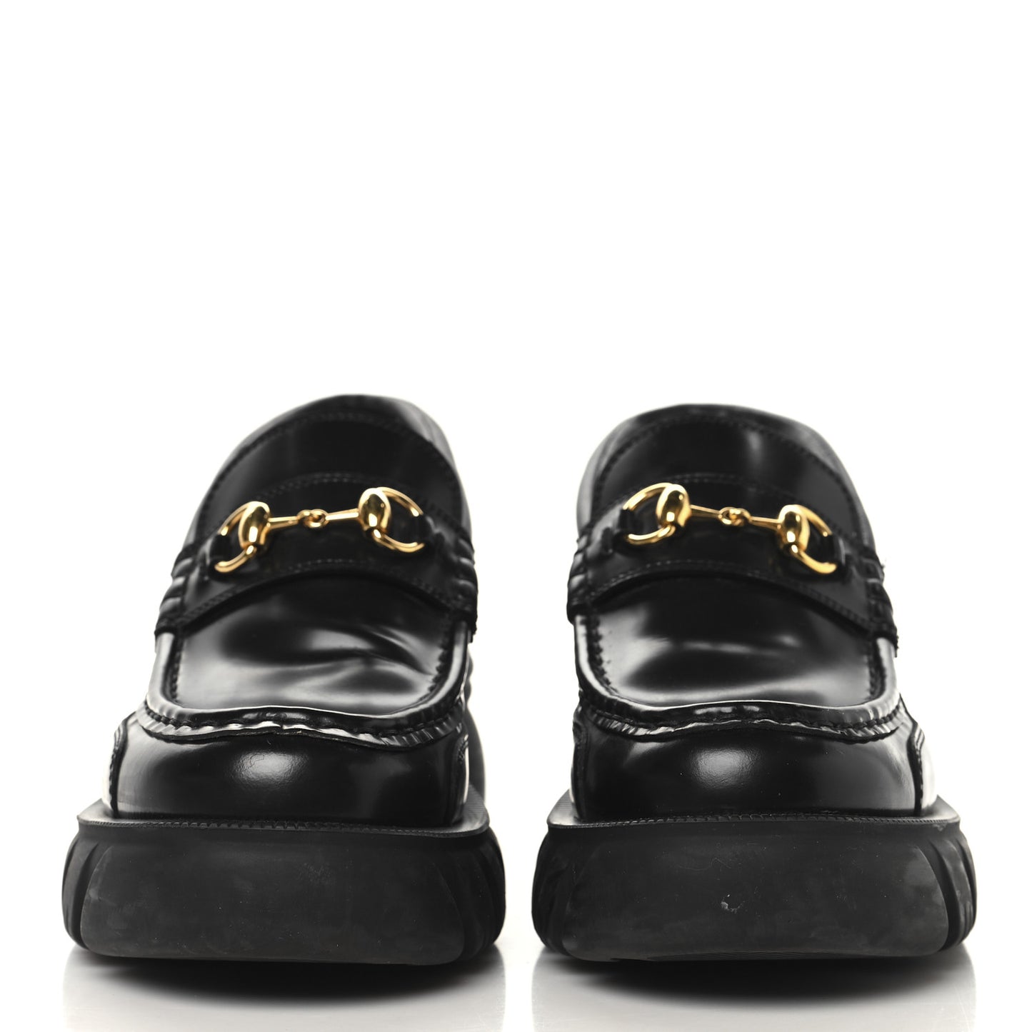 Magnum Calfskin Nappa Samoa Womens Horsebit Platform Chunky Lug Sole 40mm Loafers 38.5  Black