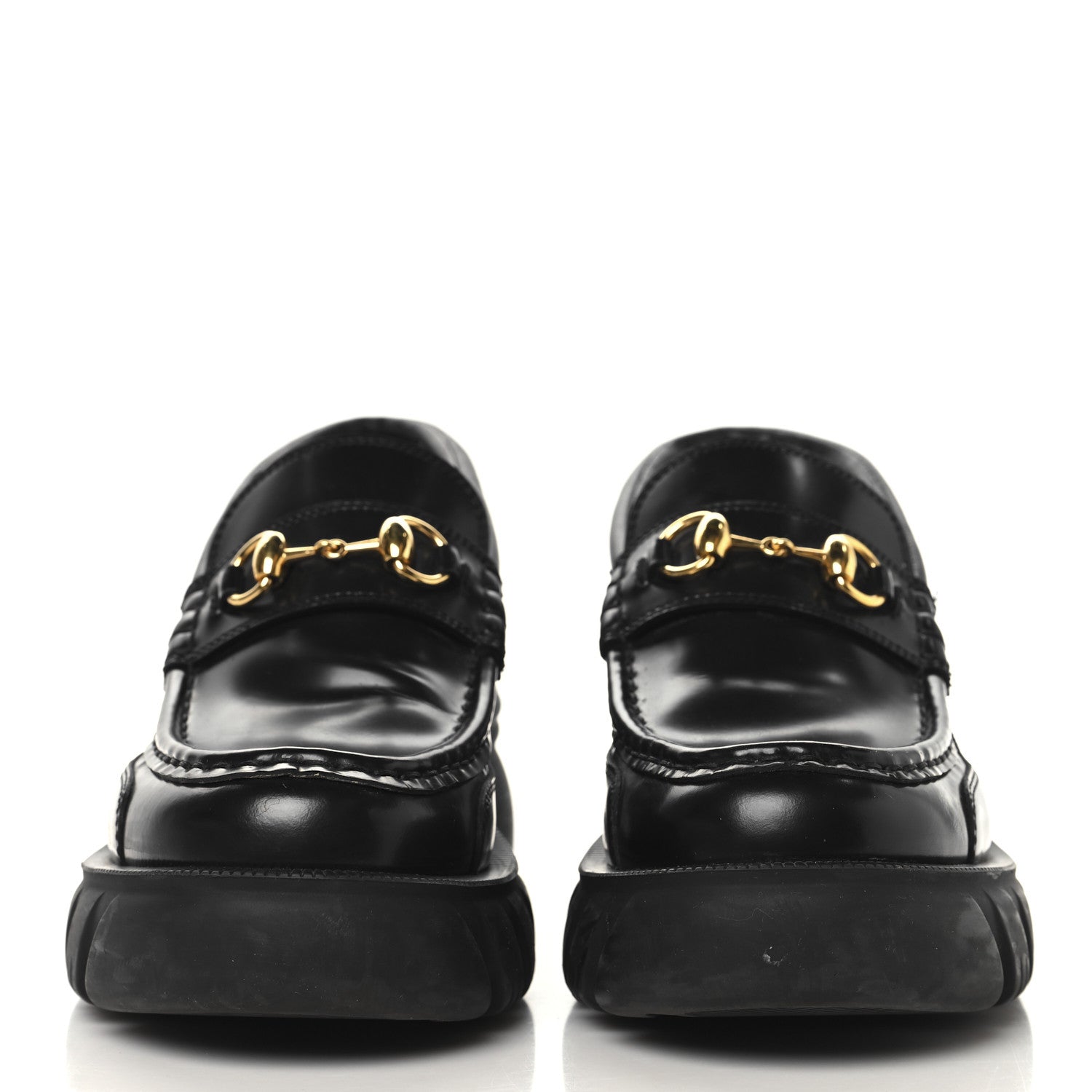 Gucci Magnum Calfskin Nappa Samoa Womens Horsebit Platform Chunky Lug Sole 40mm Loafers 38.5  Black 3 of 9