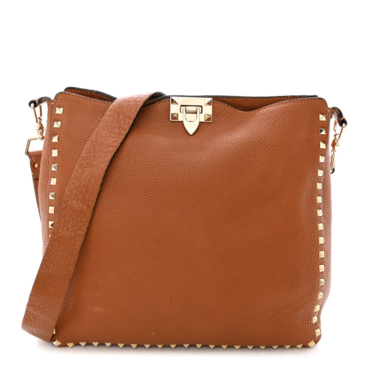 Valentino Garavani Pebbled Calfskin Large Rockstud Flip-Lock Messenger Bag Light Cuir 1 of 17