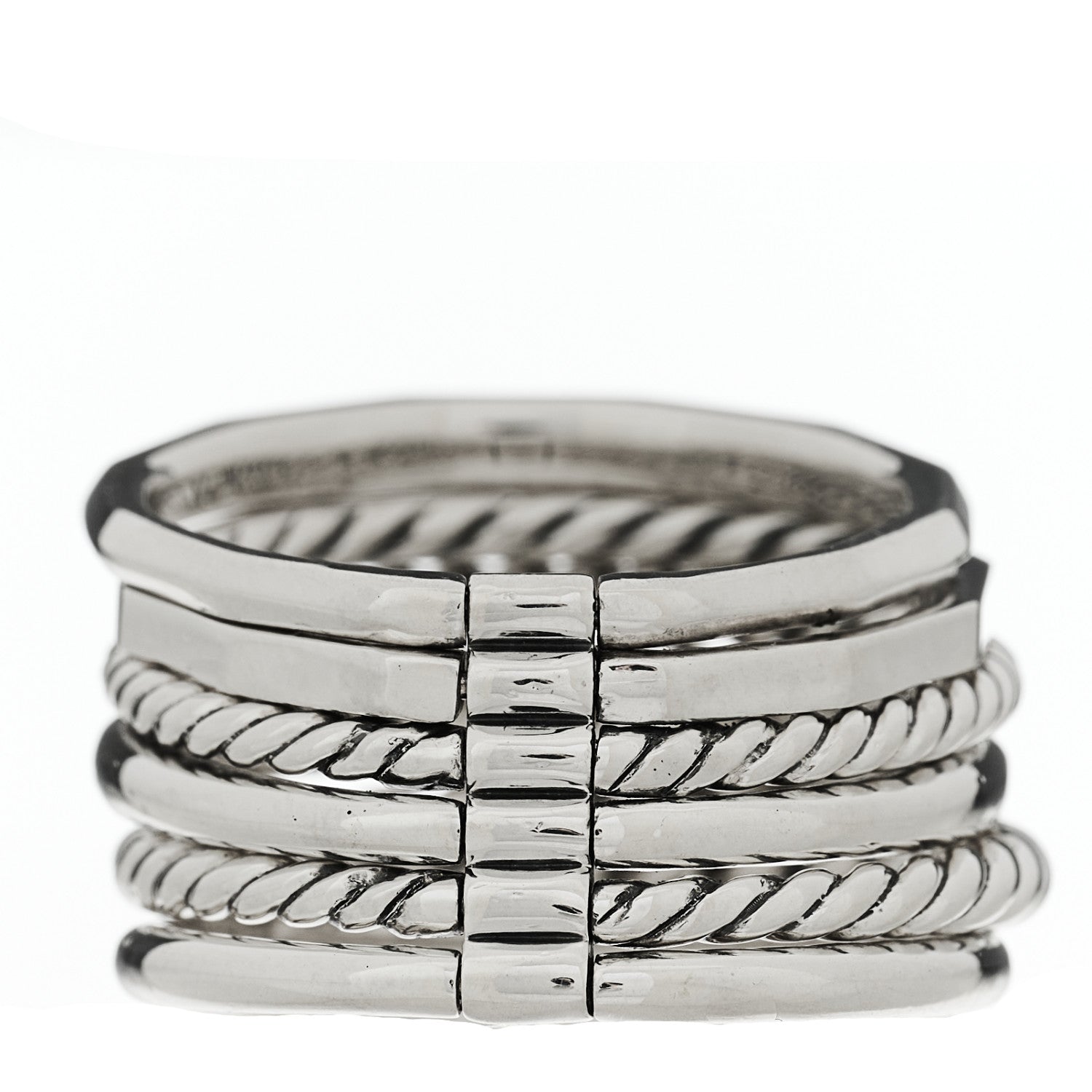 David Yurman Sterling Silver Diamond 16mm Stax Wide Stacked Ring 56 7.5 4 of 5