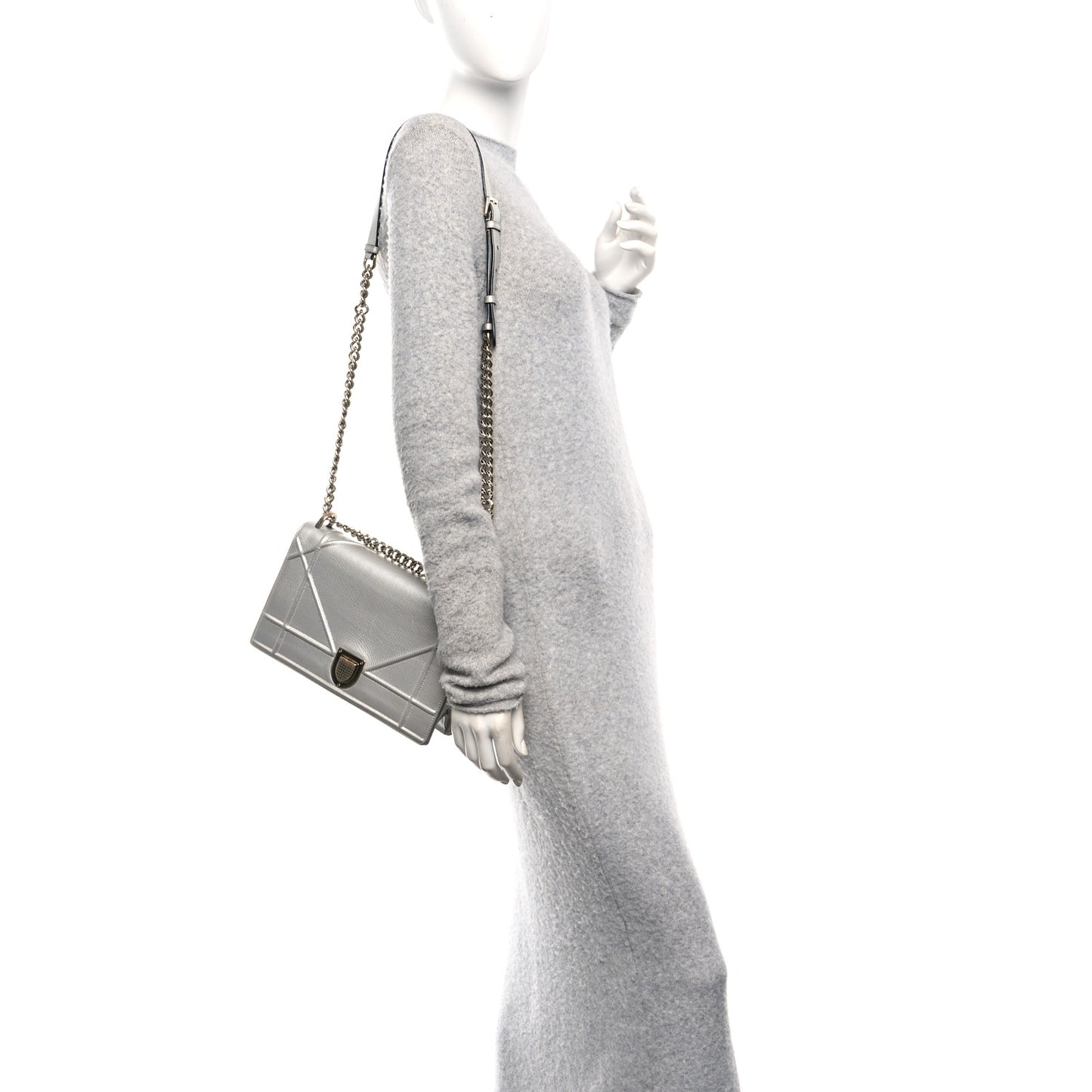Metallic Grained Calfskin Medium Diorama Flap Bag Silver