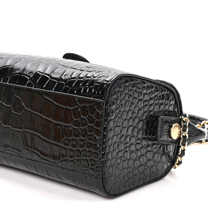 Chanel Calfskin Crocodile Embossed Turn Around Clutch With Chain Black 9 of 10