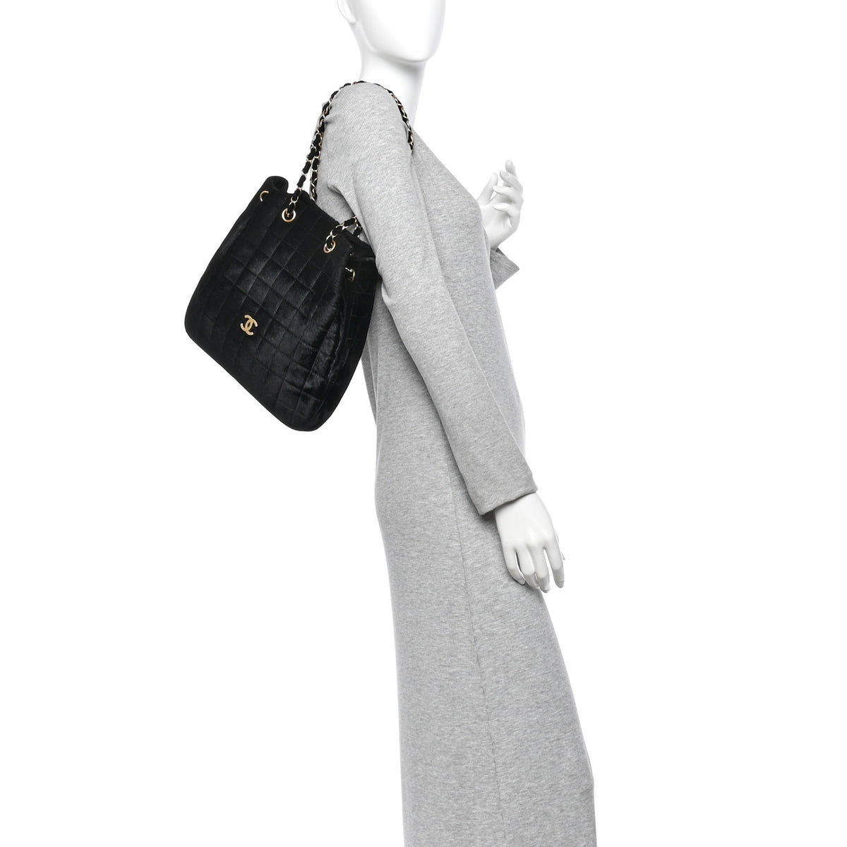 Pony Hair Stitched Chocolate Bar Shopping Tote Black