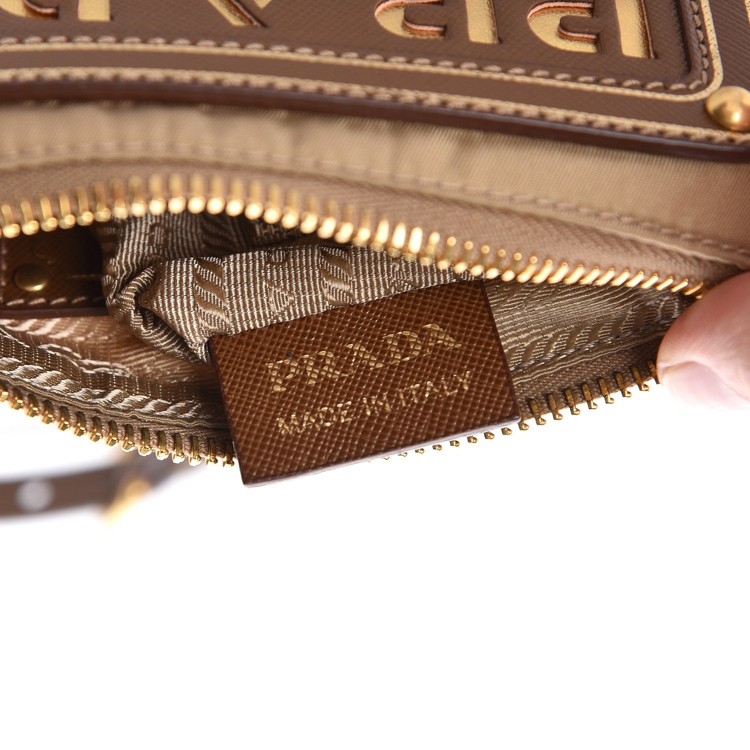 Prada Tessuto Nylon Saffiano Logo Crossbody Bag Beige 9 of 10
