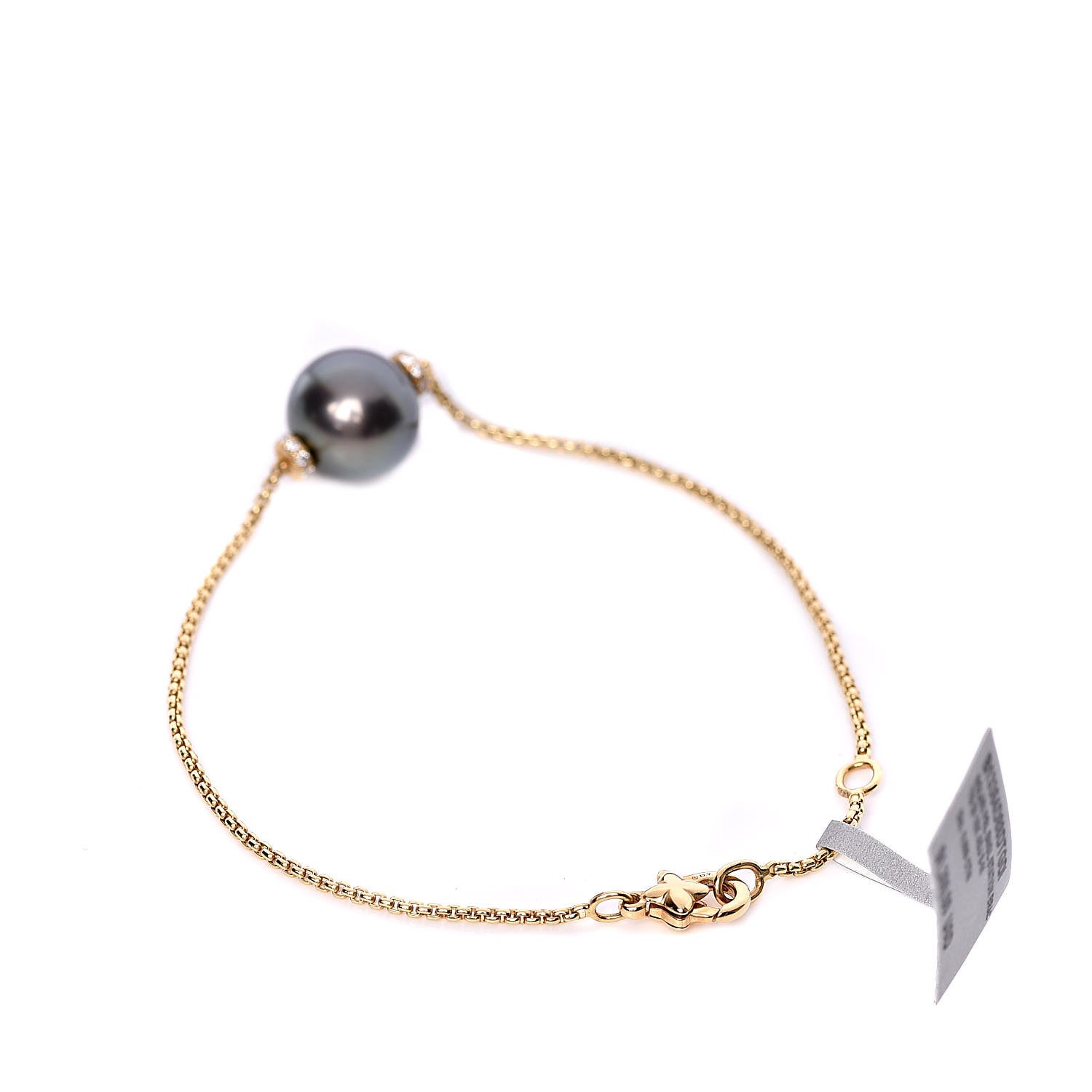 David Yurman 18K Yellow Gold Diamond Tahitian Pearl Solari Single Station Adjustable Bracelet Grey 3 of 5