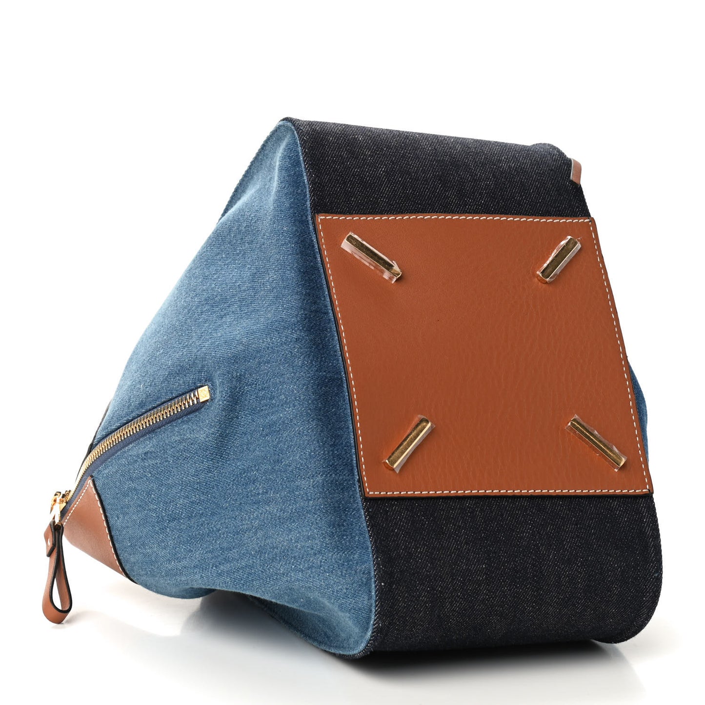 Calfskin Denim Small Hammock Shoulder Bag Blue Tan