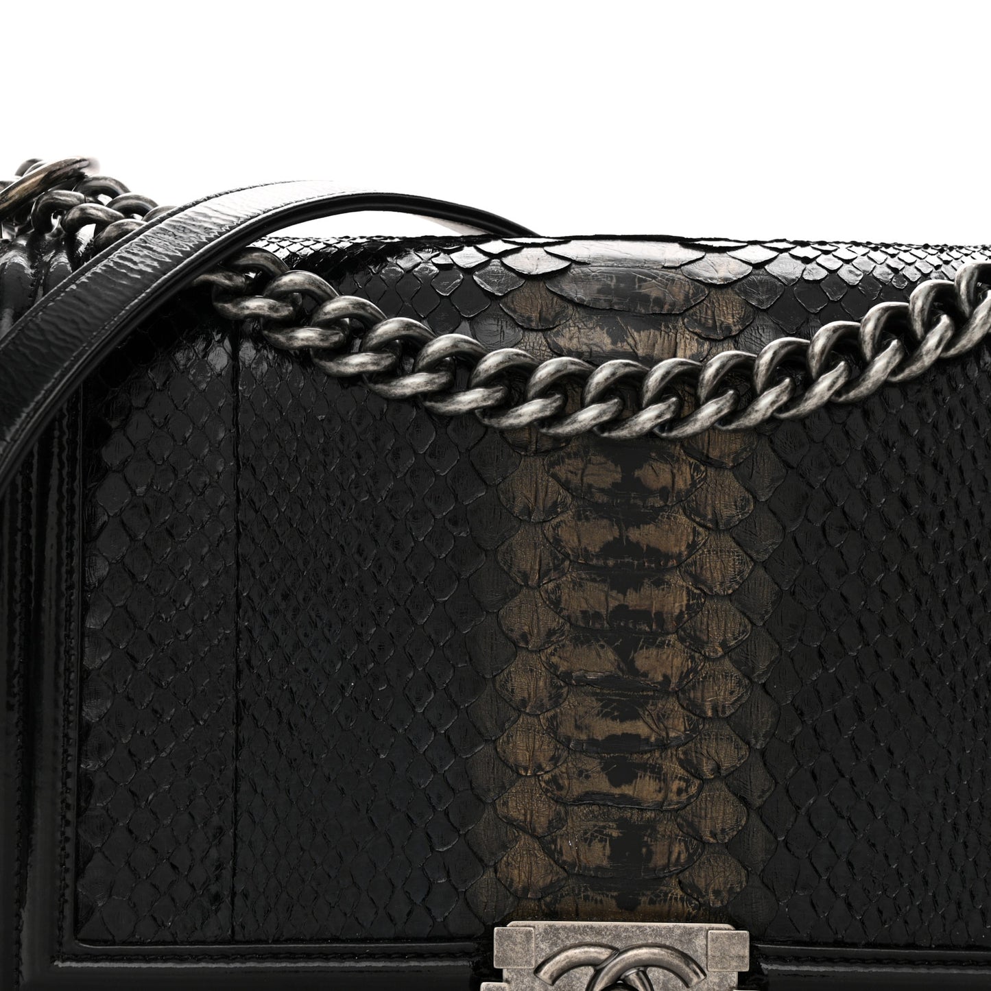 Snakeskin Medium Boy Flap Black