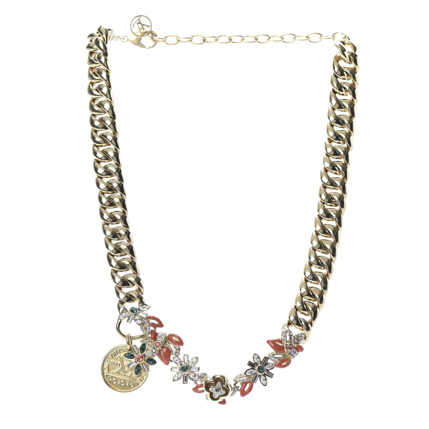 Metal Enamel Crystal Miss Windsor Chain Necklace Gold