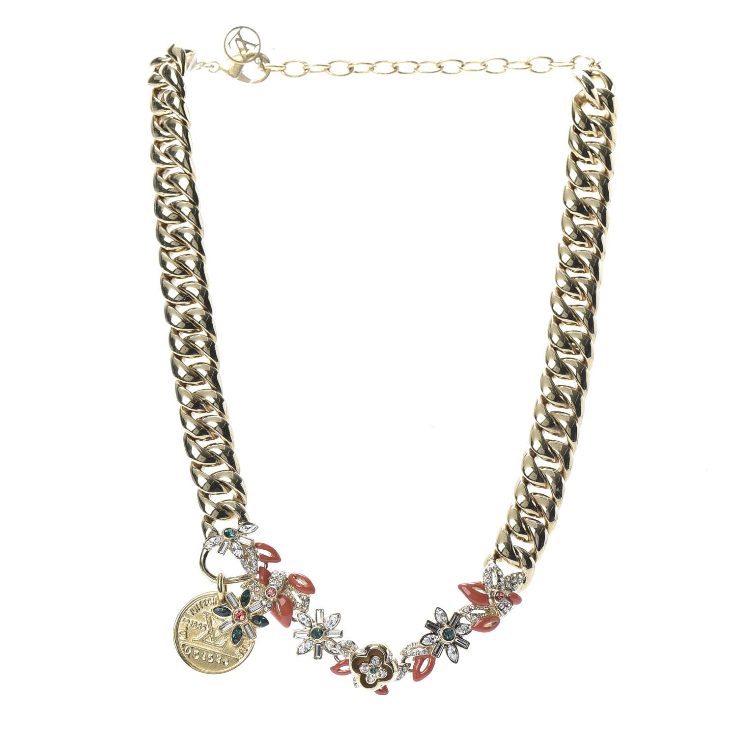 Louis Vuitton Metal Enamel Crystal Miss Windsor Chain Necklace Gold 3 of 5