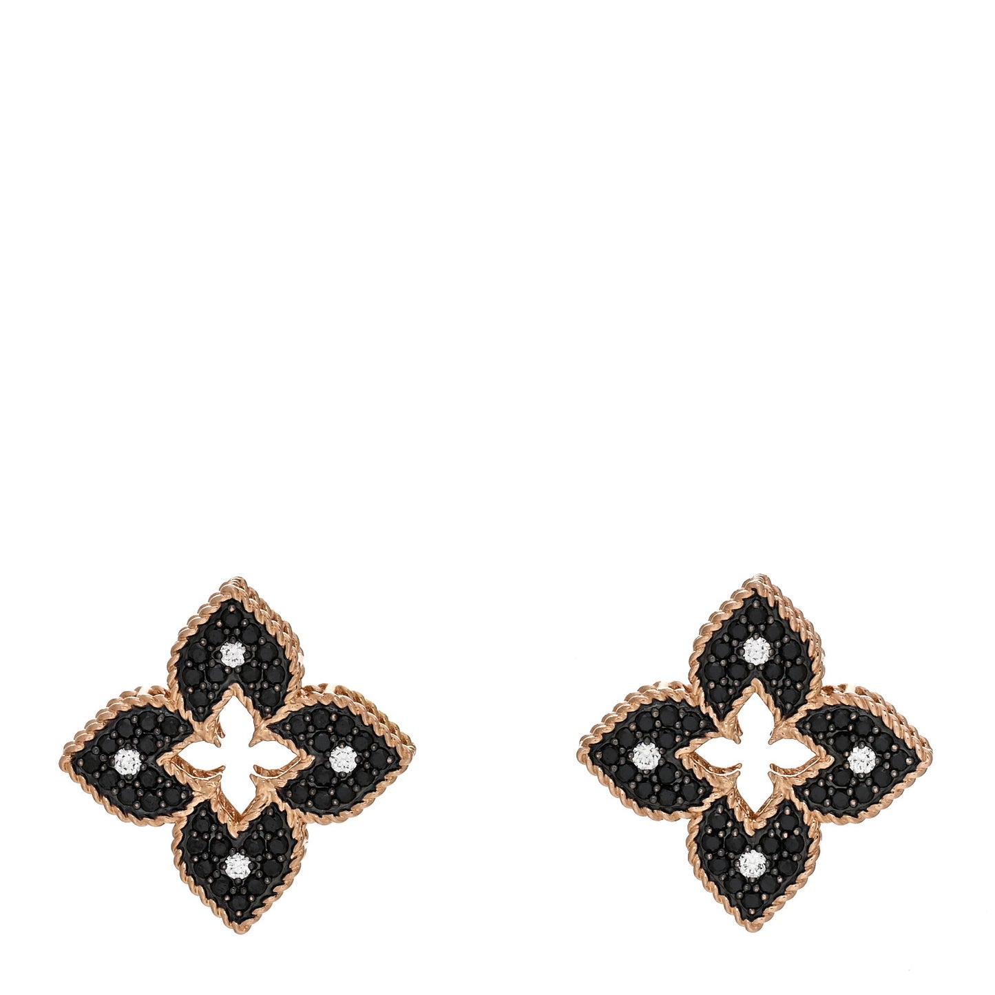 18K Rose Gold Black Diamond Venetian Princess Flower Earrings