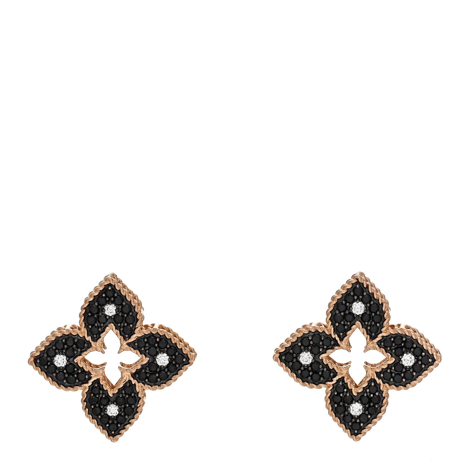 Roberto Coin 18K Rose Gold Black Diamond Venetian Princess Flower Earrings 1 of 4