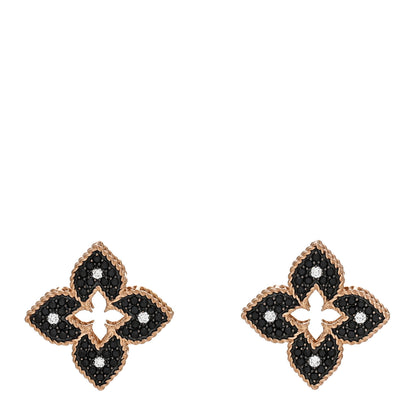 Roberto Coin 18K Rose Gold Black Diamond Venetian Princess Flower Earrings 1 of 4