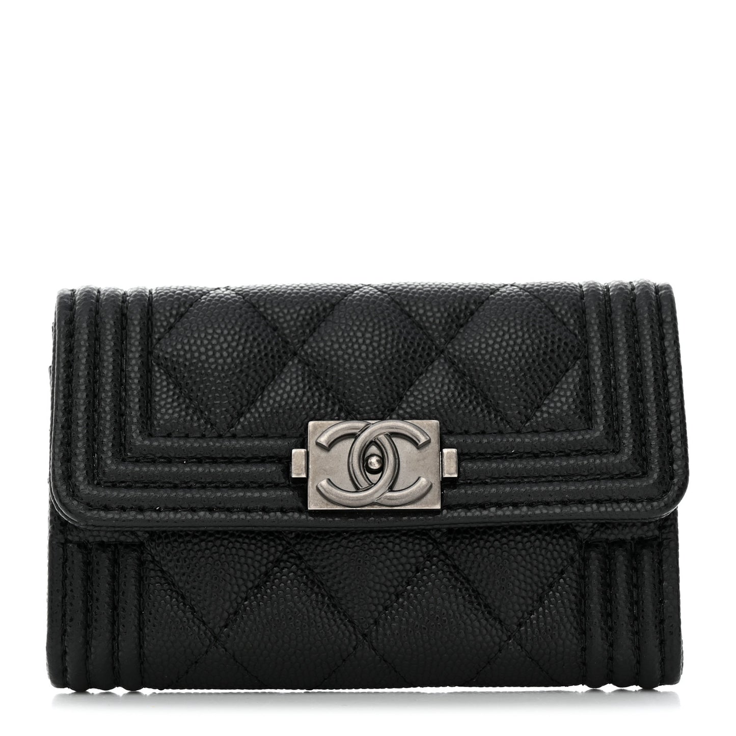 Caviar Quilted Boy Flap Card Holder Black