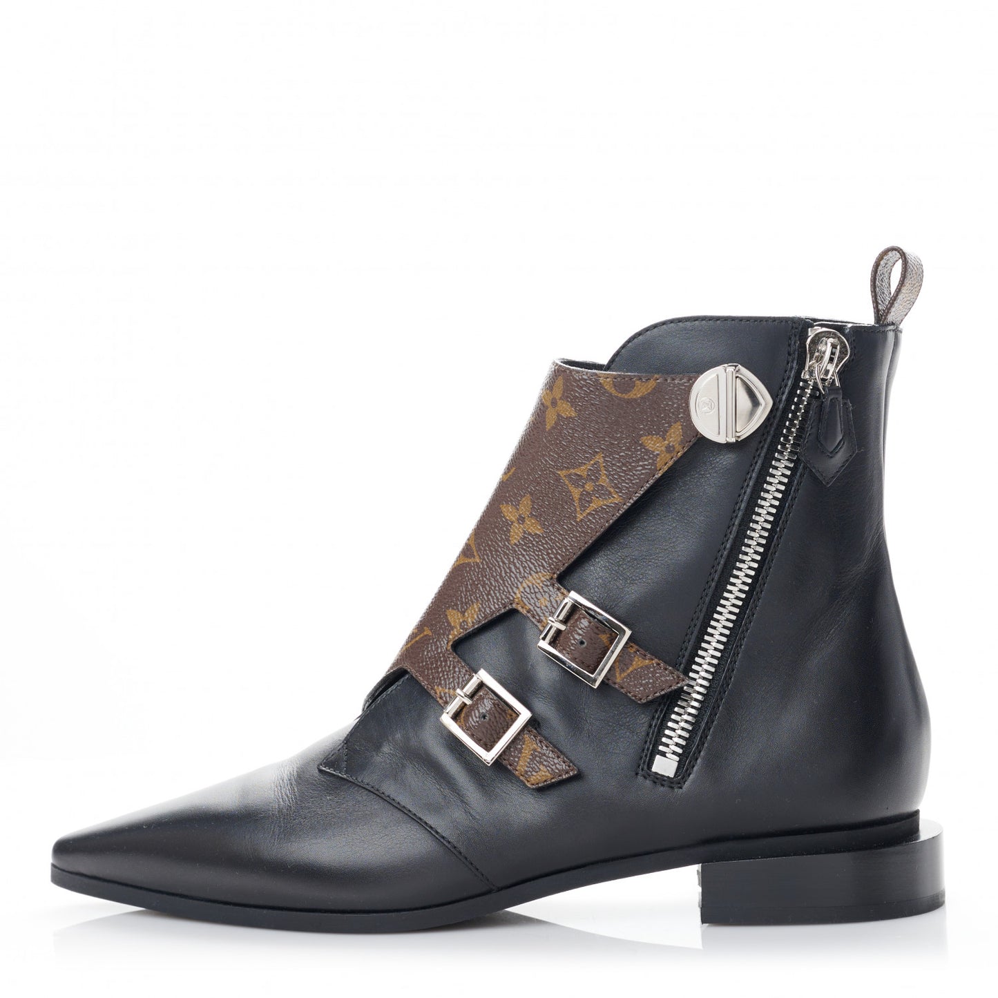 Calfskin Monogram Jumble Flat Ankle Boots 40 Black