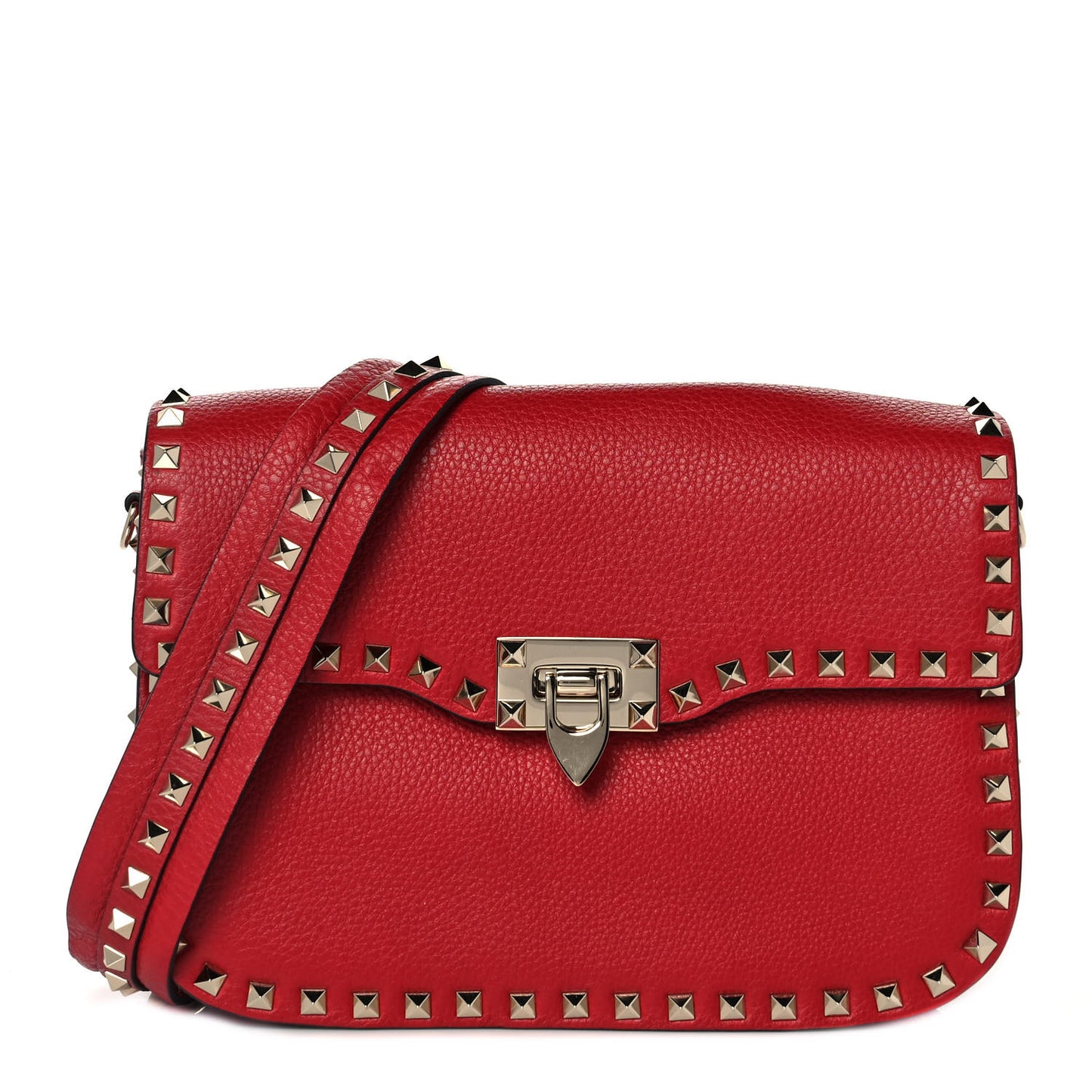Pebbled Calfskin Medium Rockstud Flap Saddle Bag Rosso Valentino