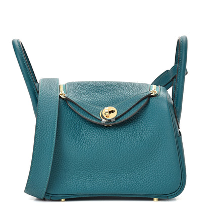 Hermes Taurillon Clemence Mini Lindy 20 Vert Bosphore 1 of 10