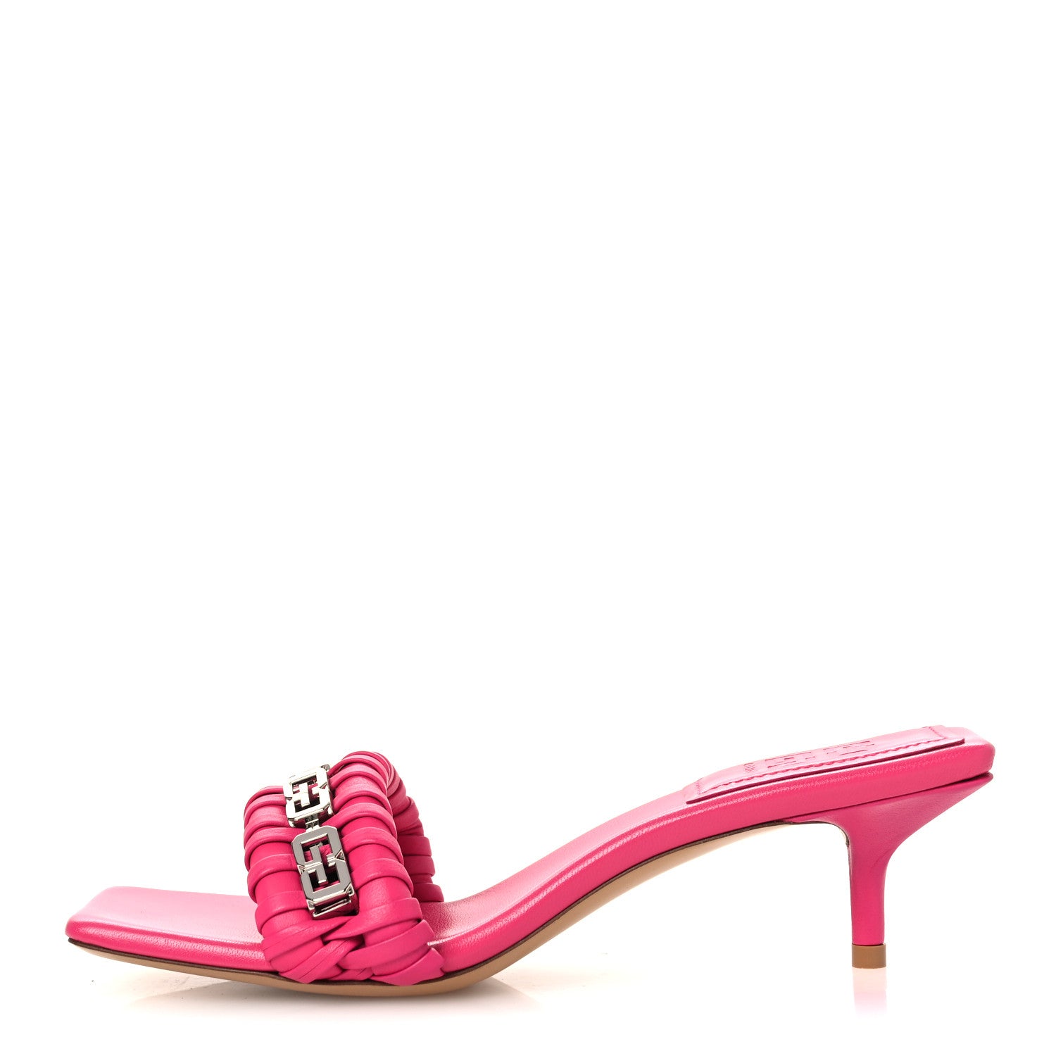 Givenchy Lambskin G Woven 50mm Kitten Heel Mule Sandals 37.5 Neon Pink 1 of 10